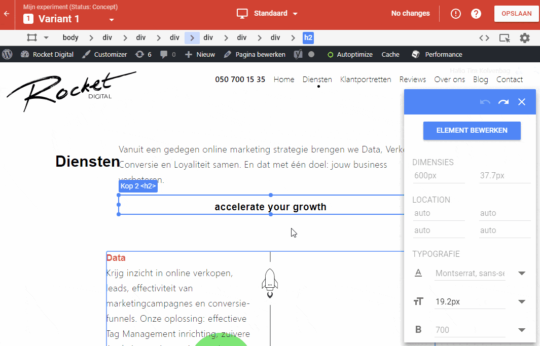 Google Optimize editor tekst veranderen