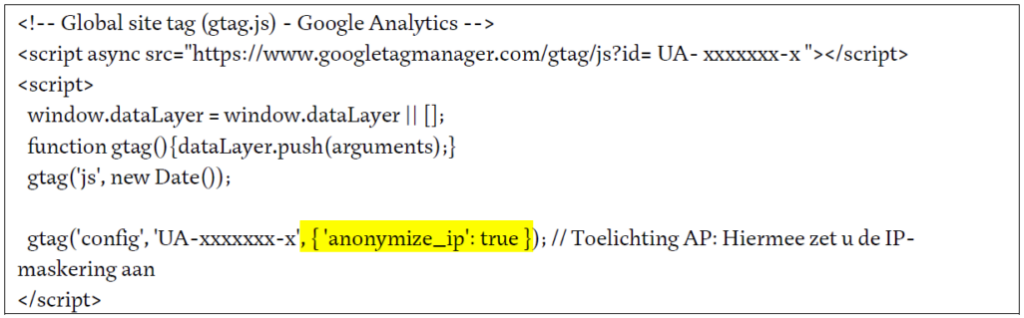 Anonimiseren IP analytics gtag.js